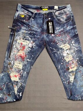 Caliber Denim Aficionados Splatter Distressed Jeans 36x32 Paint Moto Streetwear
